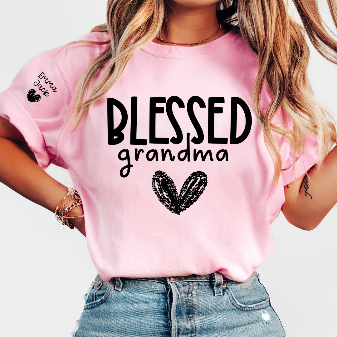 Blessed Grandma Shirt, Personalized with Grandkids’ Names, Custom T-Shirt Gift for Grandma