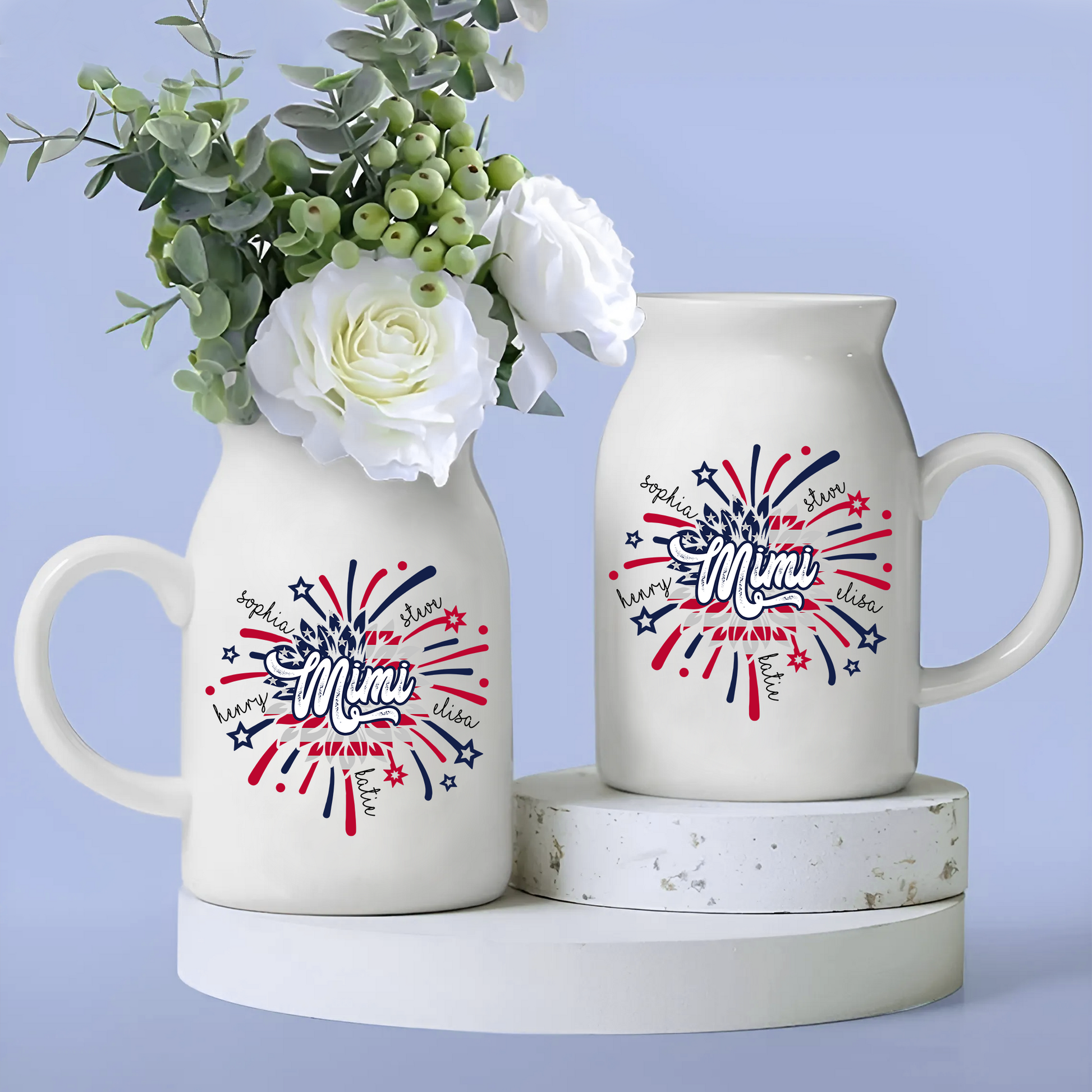 Patriotic Fireworks Covered With Flag For Mimi And Kids - Custom Home Decoration Flower Vase According To Family Requirements, Ceramic Flower Vase