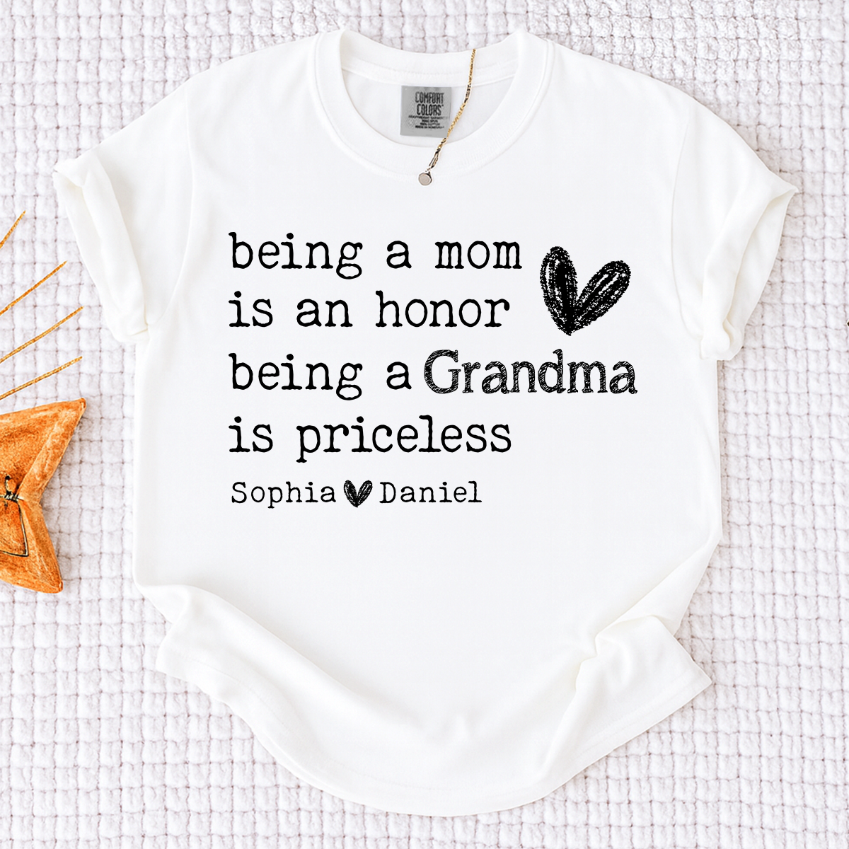 Comfort Colors Custom Grandma T Shirt with Grandkids Names Meaningful Quote Being a Mom Is an Honor Grandma Is Priceless Personalized Family Shirt