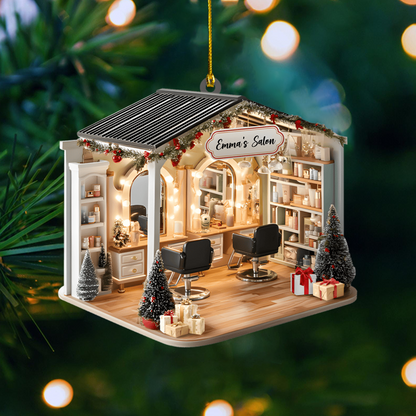 Personalized Hair Salon Ornament – Custom Name Beauty Studio Christmas Decoration, Unique Holiday Gift for Hair Stylists and Salon Owners Ornament