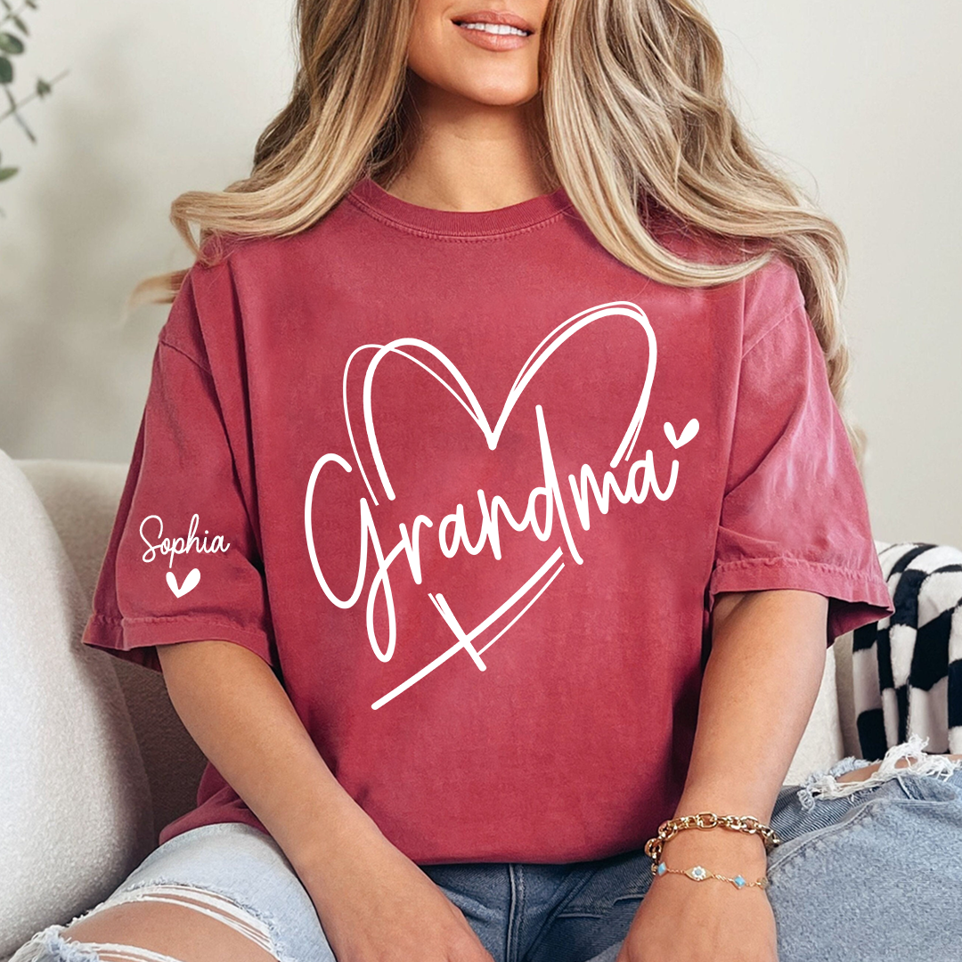 Grandma And Grandkids Heart Tshirt Personalized Family Name T Shirt For Grandma