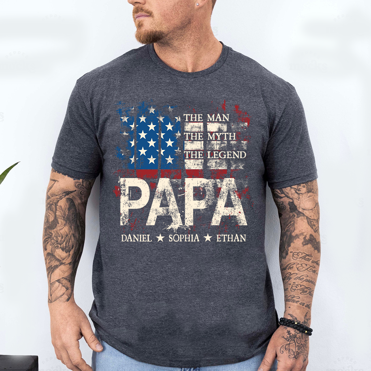 Papa American Flag Shirt Personalized Grandchildren Names The Man The Myth The Legend Fathers Day Gift