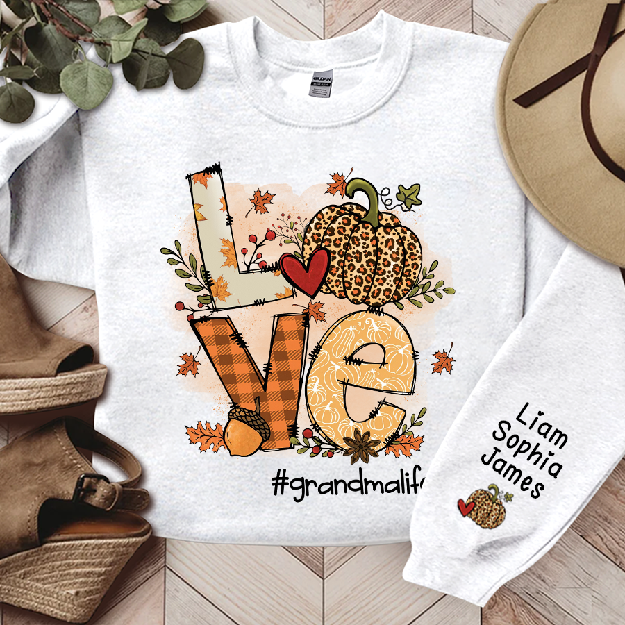 Love Grandma Life Pumpkin Fall Autumn, Custom Grandma And Grandkids, Grandma Gift, Autumn Gift TH Sweatshirt