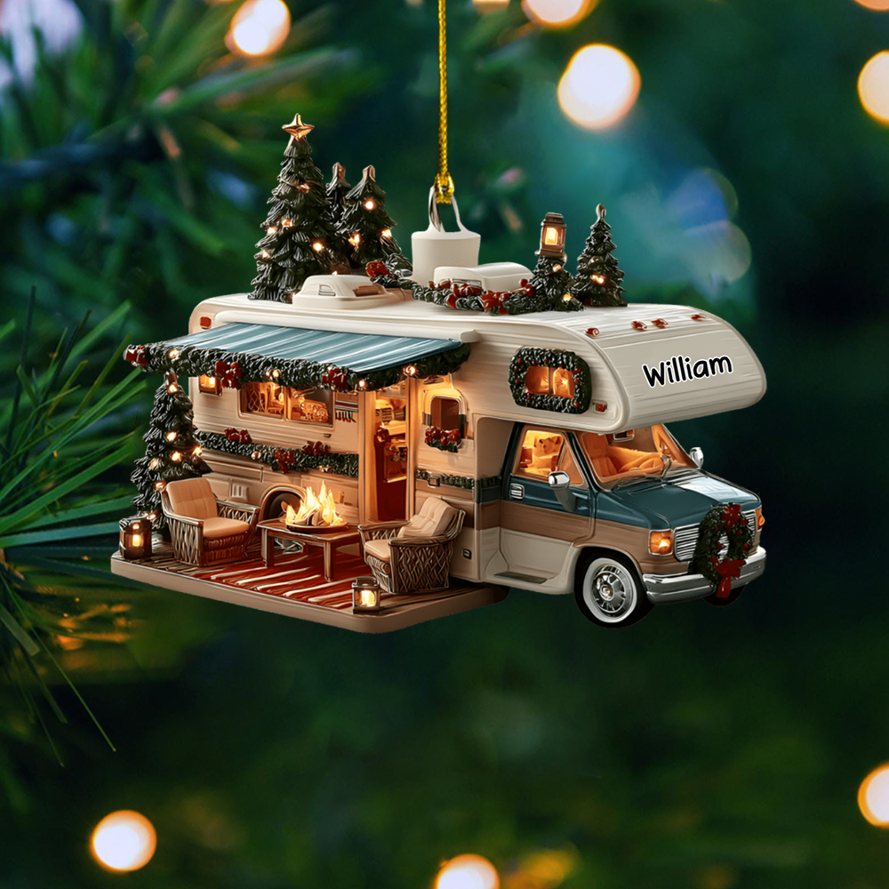 Personalized RV Camper Ornament – Custom Name Motorhome Christmas Decoration for Camping Lovers Ornament