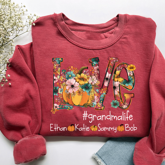 Custom Autumn Pumkin Sweatshirt, Personalized for Grandma and Her Grandkids
