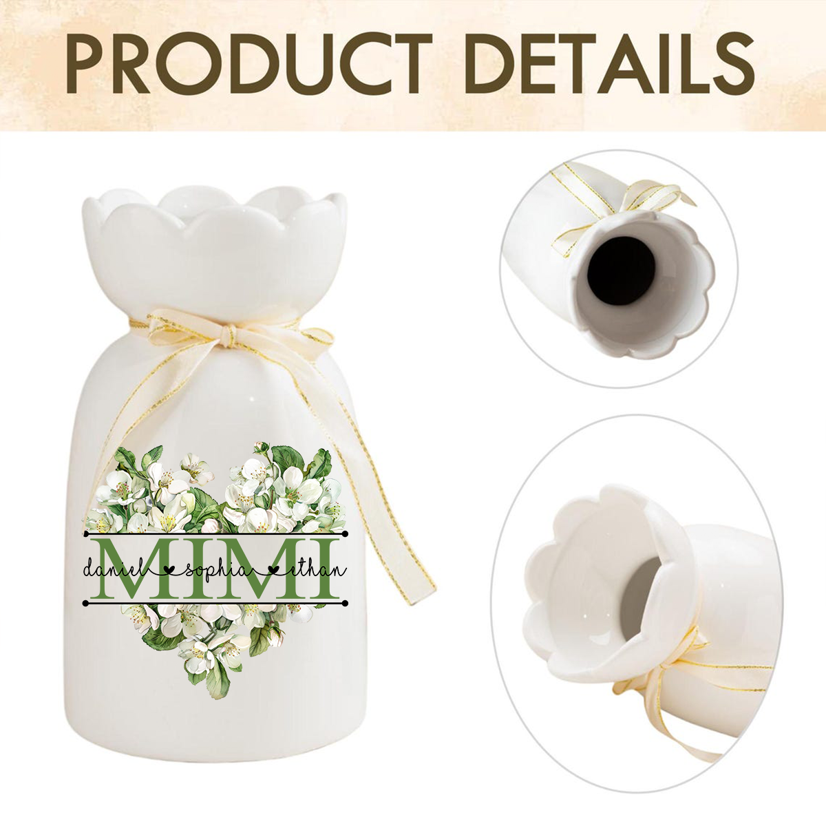 Custom Ceramic Flower Vase, Personalized Heart Design with Family Names, Ideal Gift for Grandma