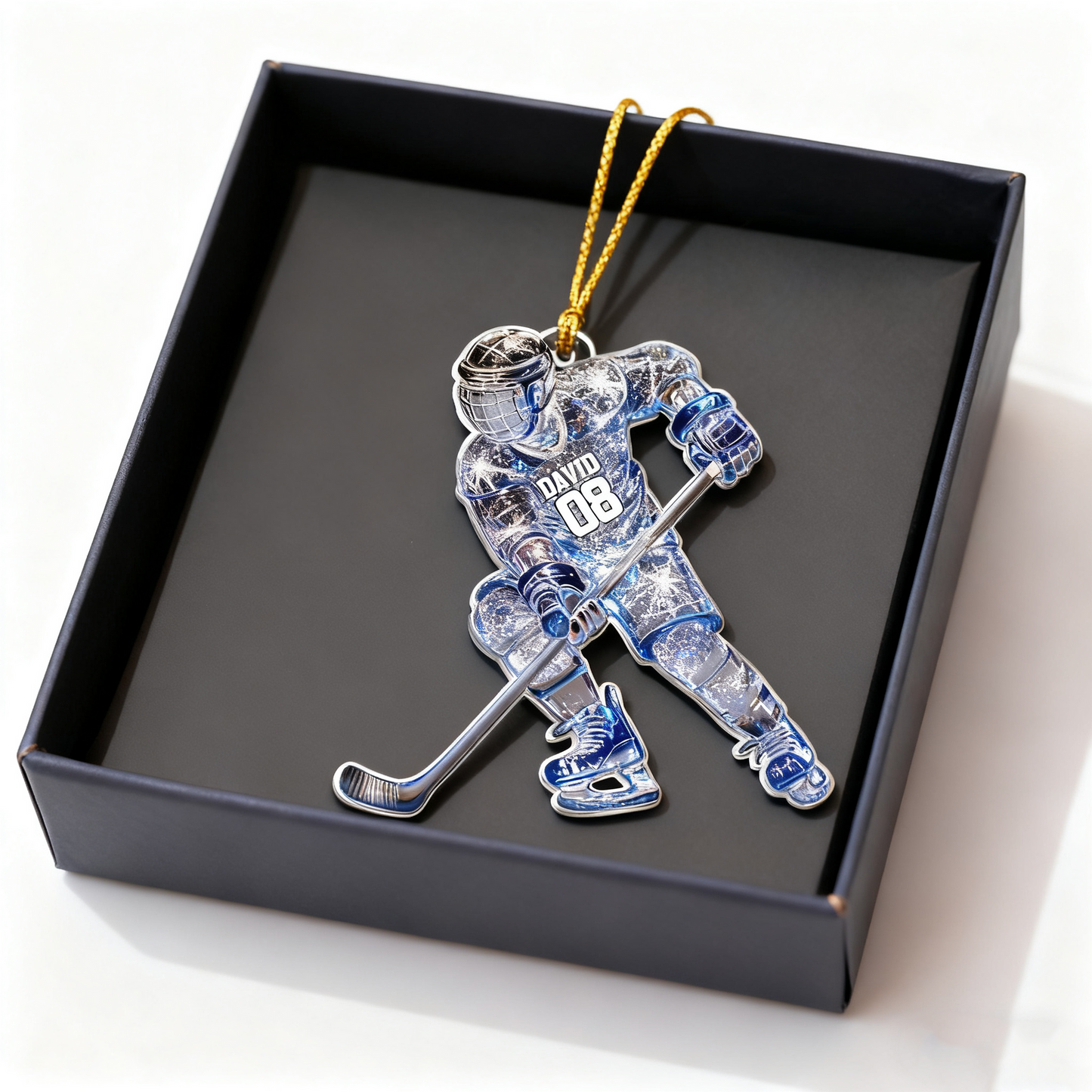 Sparkling Ice Hockey Player Acrylic Ornament – Personalized Hockey Decoration, Unique Custom Christmas Gift for Hockey Lovers Ornament