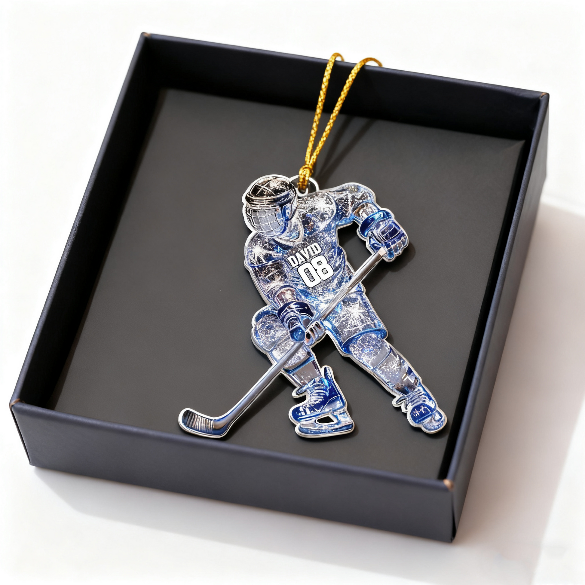 Sparkling Ice Hockey Player Acrylic Ornament – Personalized Hockey Decoration, Unique Custom Christmas Gift for Hockey Lovers Ornament