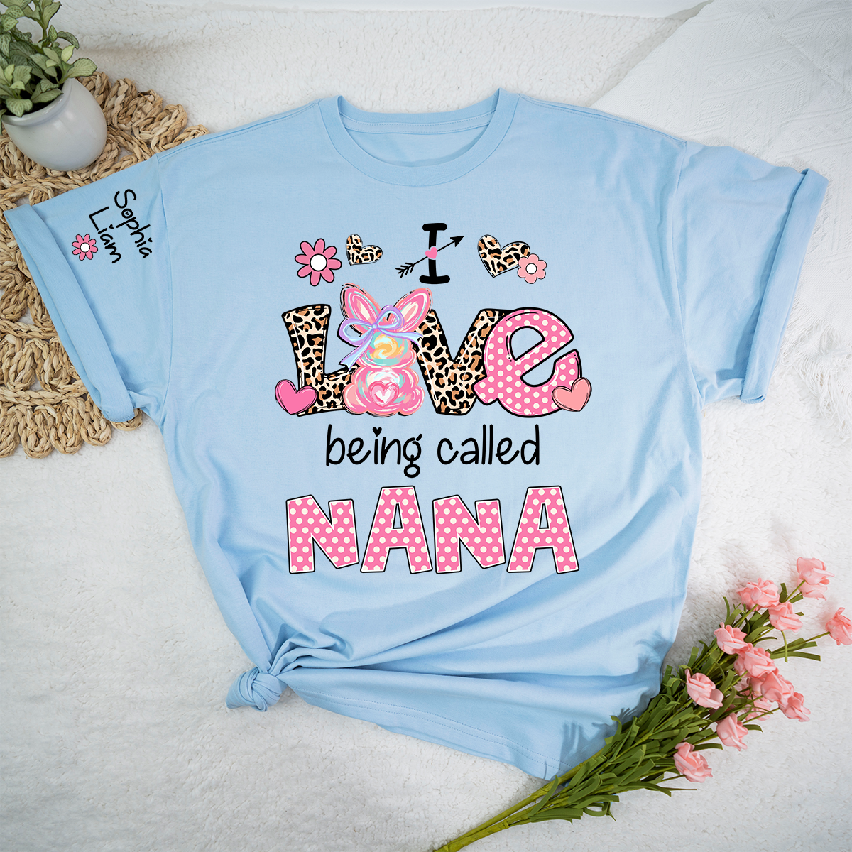 I Love Being Called Nana Shirt, Cute Nana T Shirt With Bunny And Floral Graphic