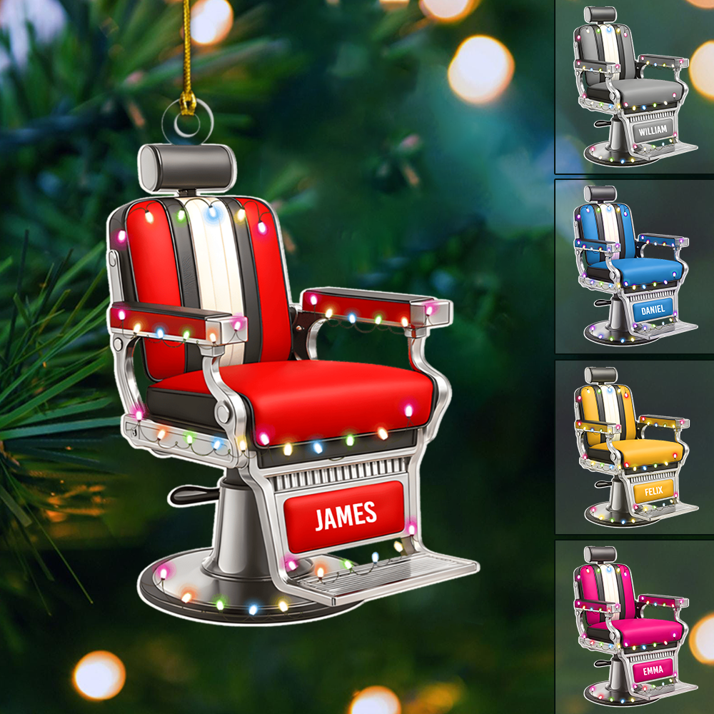 Personalized Barber Chair Ornament – Custom Name Christmas Tree Decor for Barbers & Hair Stylists Ornament
