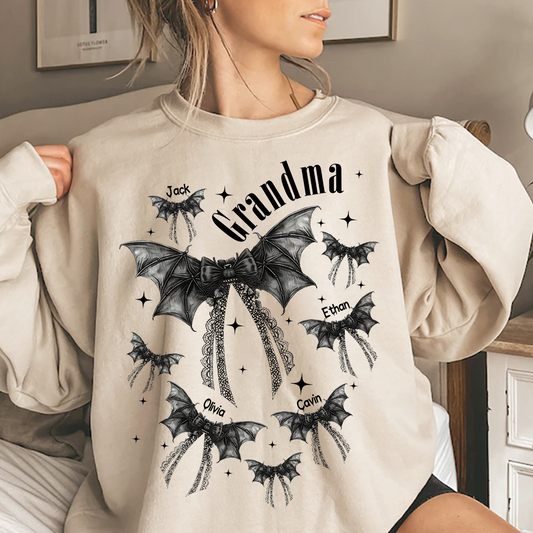 Grandma Halloween Sweatshirt, Personalized Family Spooky Bow for Grandma And Kids