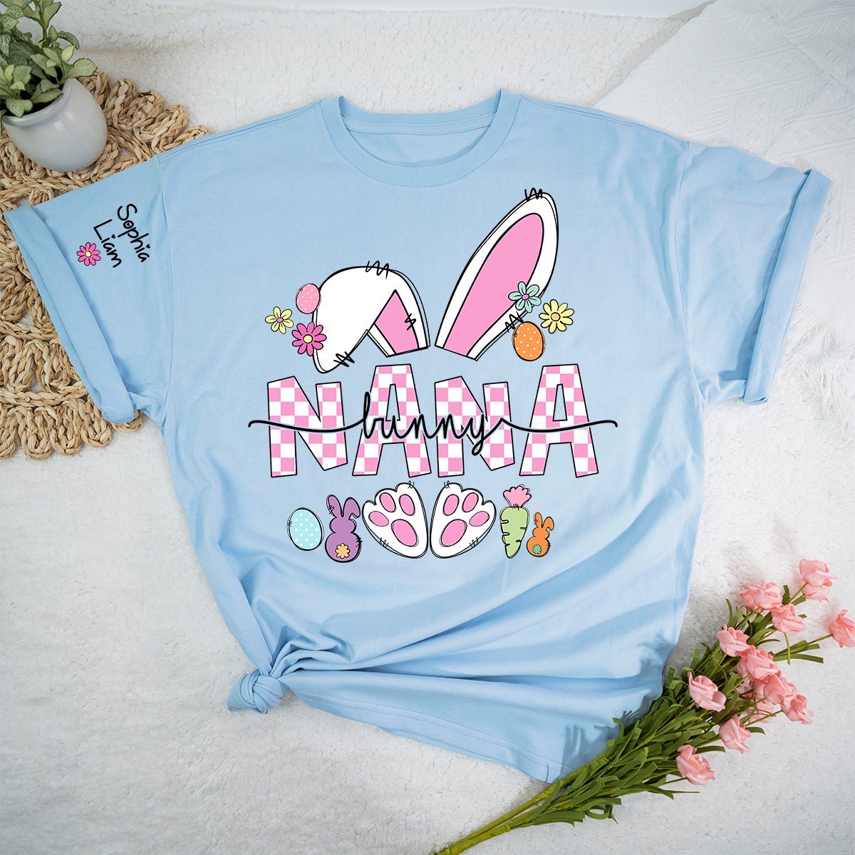 Personalized Nana Easter Shirt with Bunny, Custom Name Grandma T Shirt, Cute Spring Family Gift