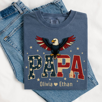 Comfort Colors® Personalized Papa Shirt, Eagle with Grandkids name T-Shirt, Custom Shirt for Fathers Day