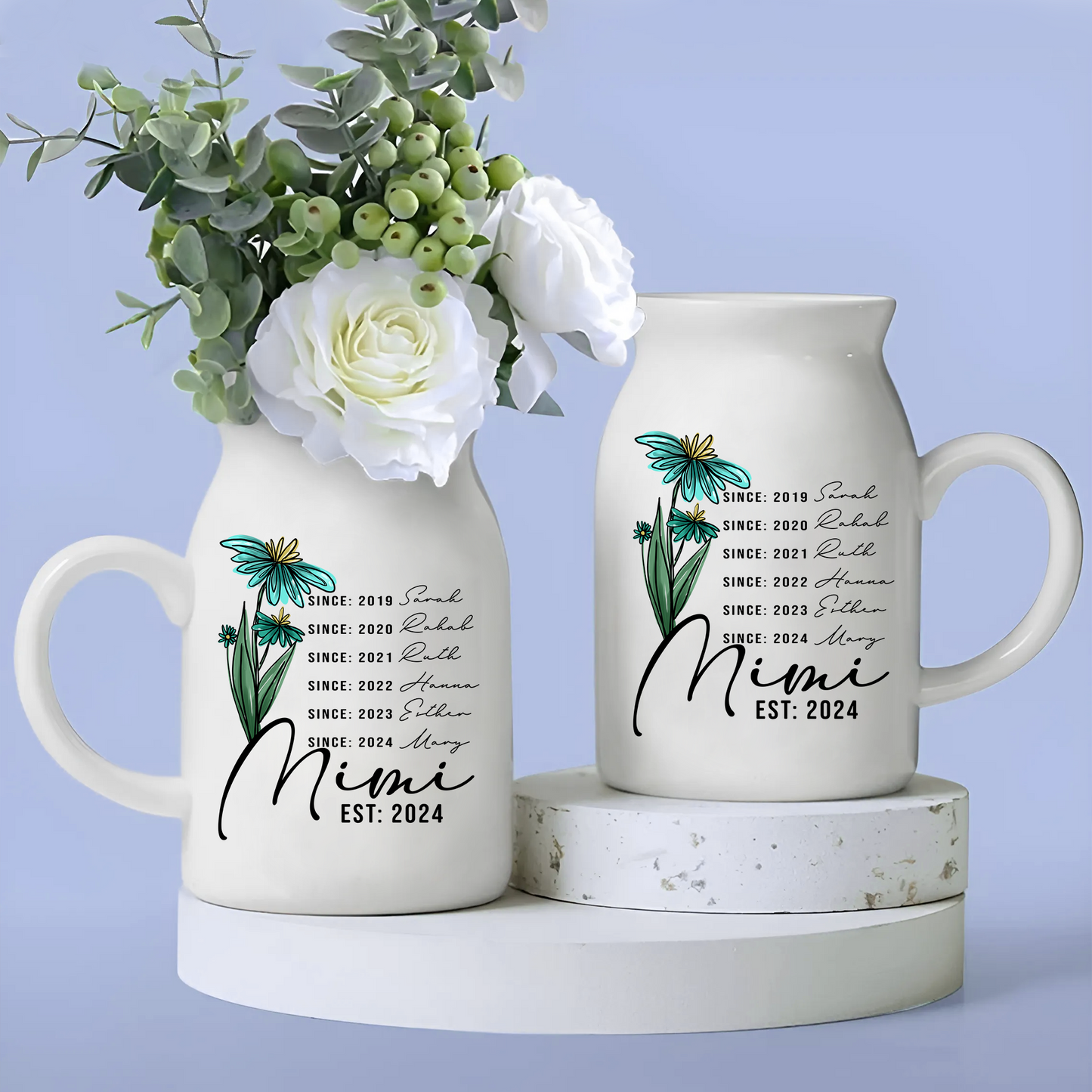 Custom Mimi Est And Sine kids Flower - Custom Home Decoration Flower Vase According To Family Requirements - Warm Gift For Mother's Day, Ceramic Flower Vase