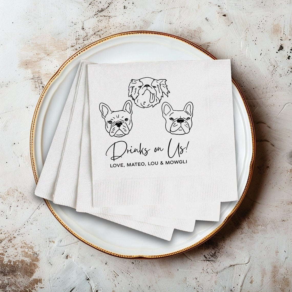 Personalized Illustrated Dog Cat Napkins, Engagement Party Napkins, Glass Cocktail Napkin, Custom Bar Napkins, custom Photo Dog Napkins 2024