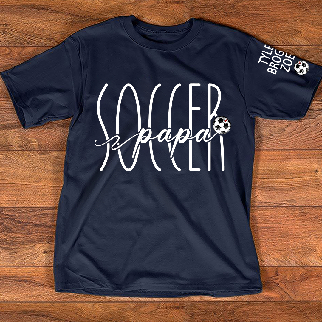 Custom Papa Soccer T-Shirt, Personalized Soccer Papa T-Shirt with Custom Grankids Names