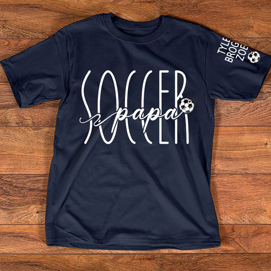 Custom Papa Soccer T-Shirt, Personalized Soccer Papa T-Shirt with Custom Grankids Names