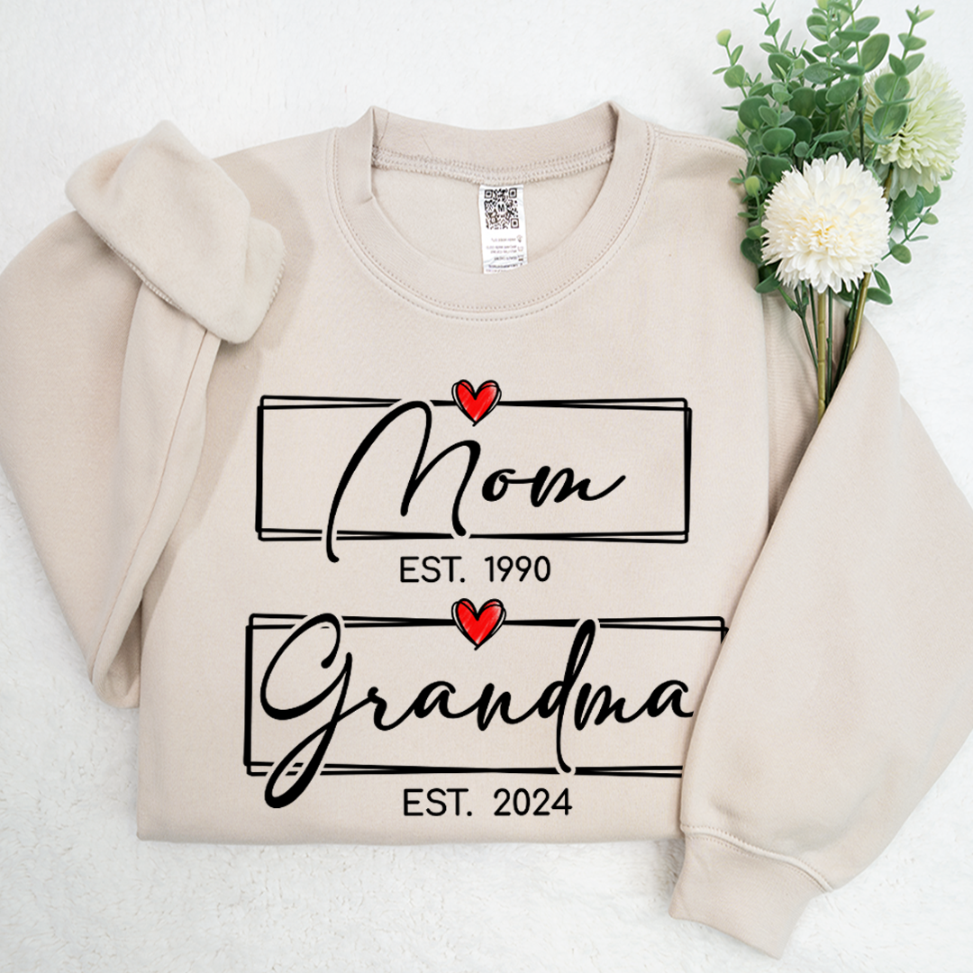 Mom Est Grandma Est Custom Heart Grandma Shirt, Mom Grandma