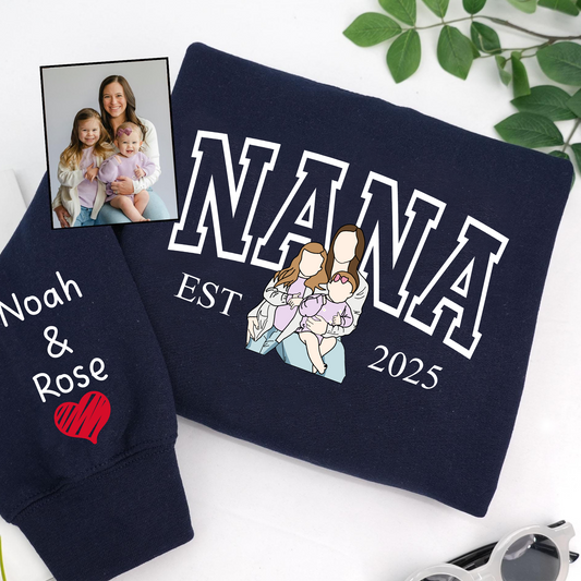Custom Photo Portrait, Custom Nana And Kids For Family Gifts