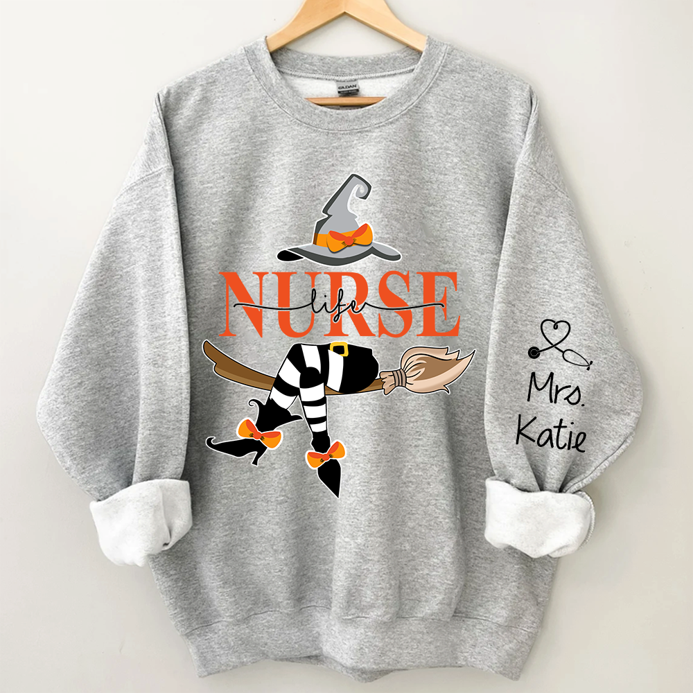 Nurse Life Witch Halloween, Custom Name Sweatshirt Halloween, Gift For Nurse TH