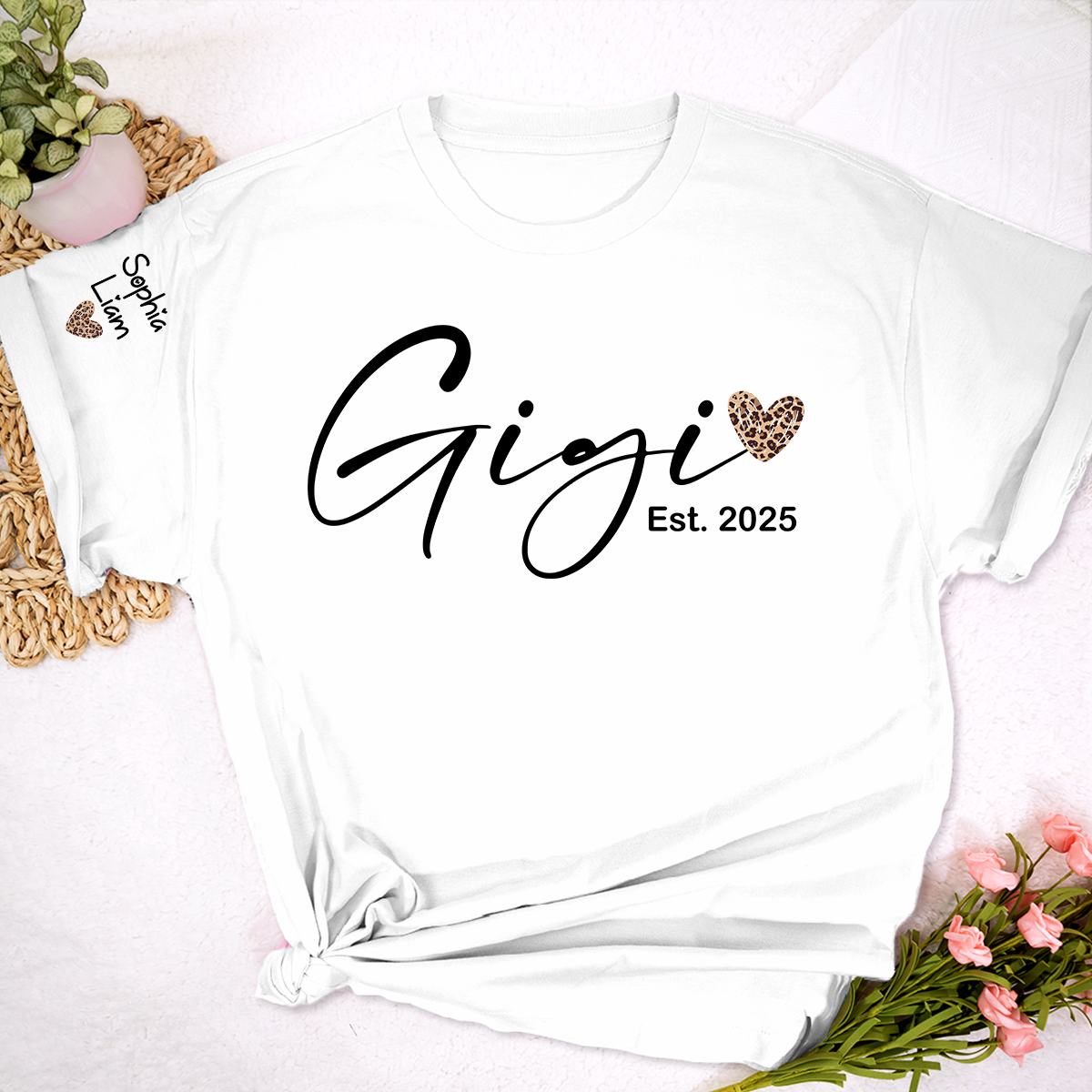 Gigi Est 2025 Shirt, New Gigi Grandma T Shirt with Leopard Heart, Cute Gift for Gigi