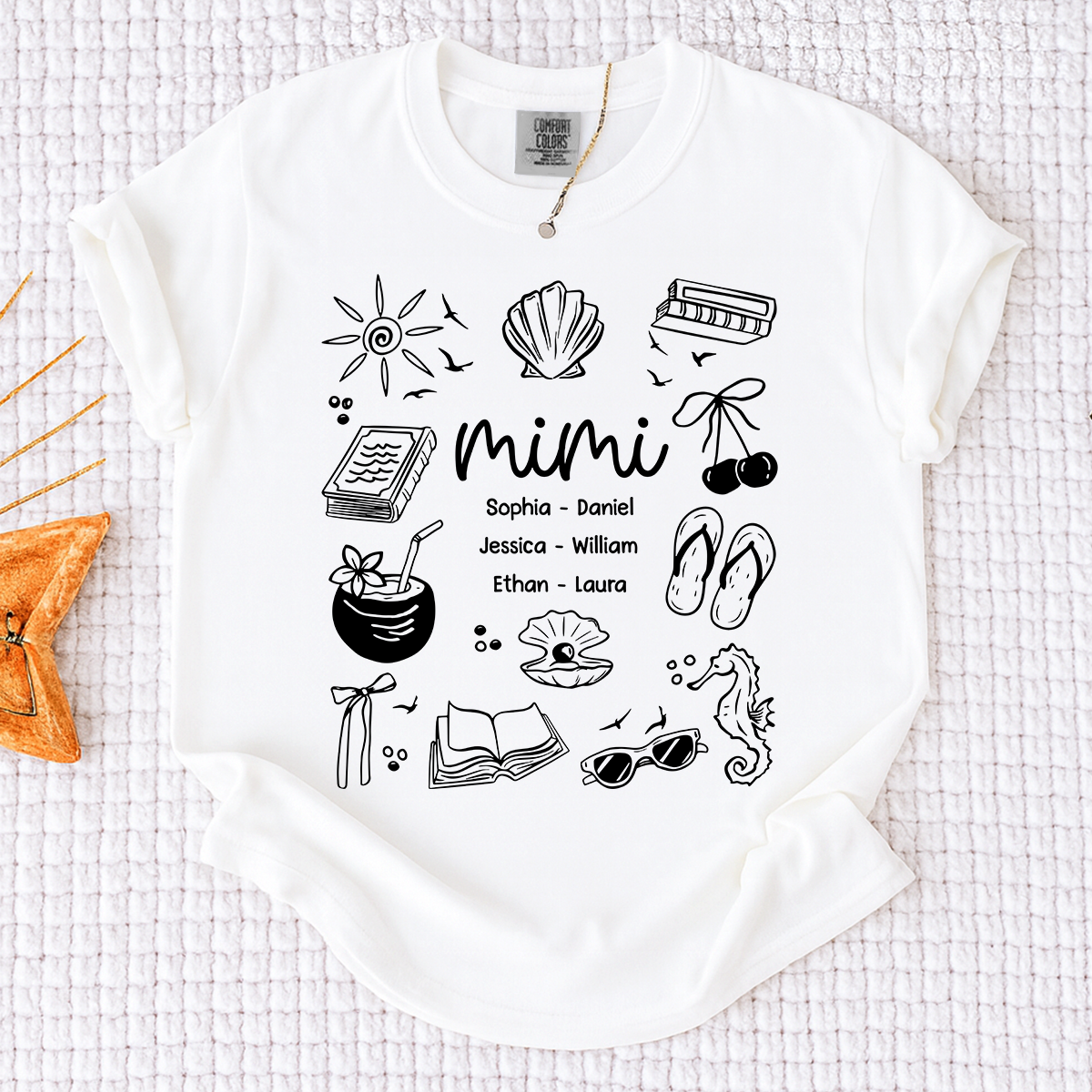 Comfort Colors Personalized Mimi Shirt with Grandkids Names, Custom Coastal Summer Tee, Beach Inspired Family Gift for Grandma and Mimi