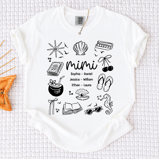 Comfort Colors Personalized Mimi Shirt with Grandkids Names, Custom Coastal Summer Tee, Beach Inspired Family Gift for Grandma and Mimi