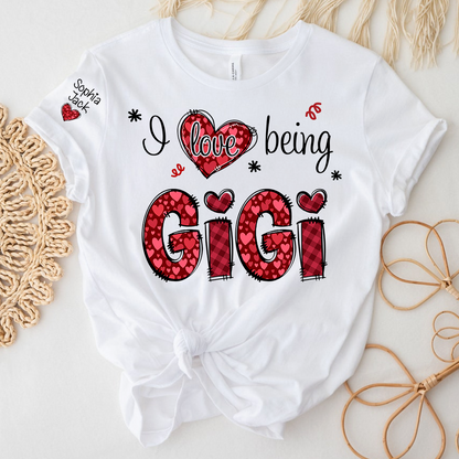 Gigi Valentine T-Shirt, I Love Being Gigi Heart Design Tee, For Gift Grandma And Kids