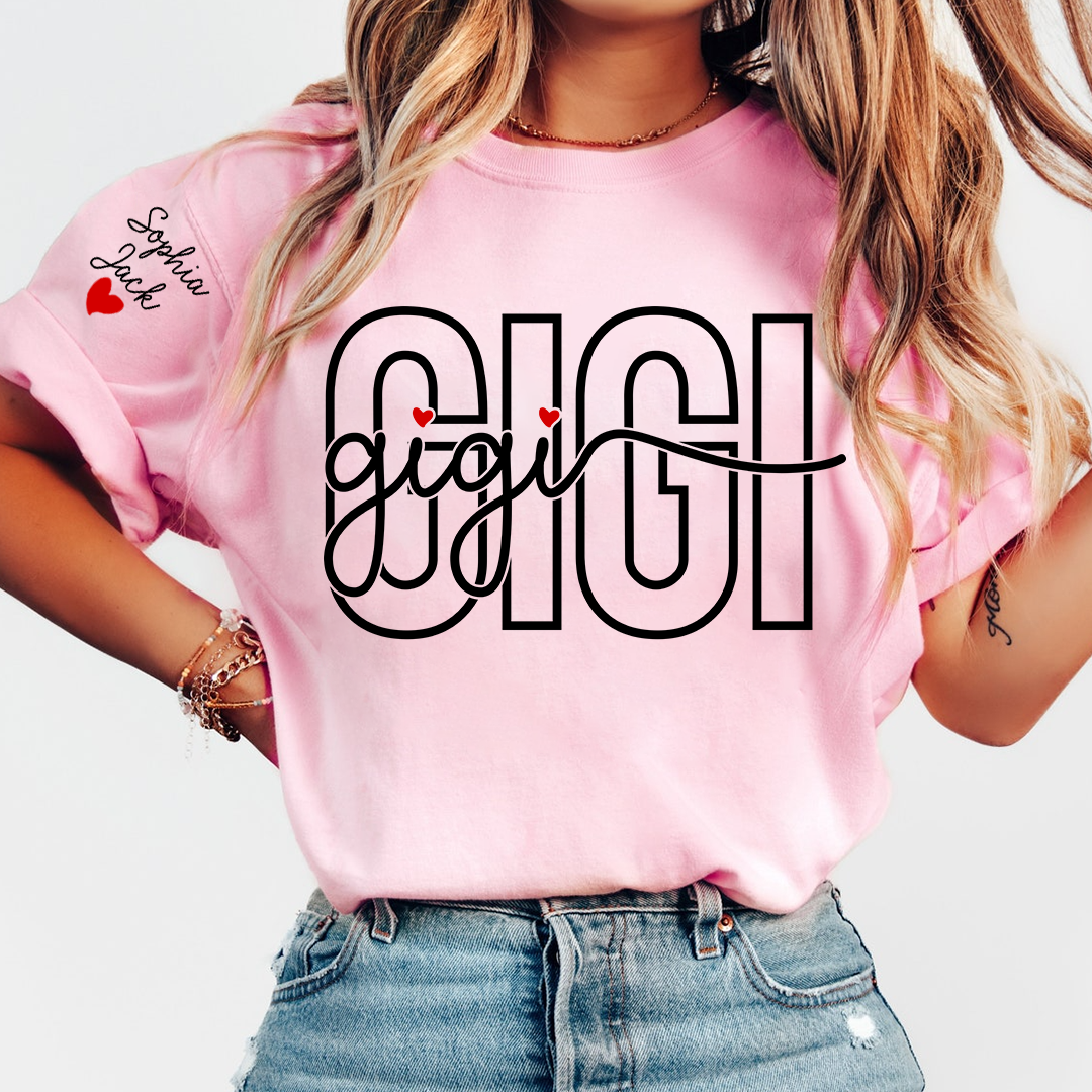 Custom Gigi Shirt for Women, Personalized Grandkids Names Tee, Grandma Family Shirt, Heart Name Graphic Gift for Gigi Lovers