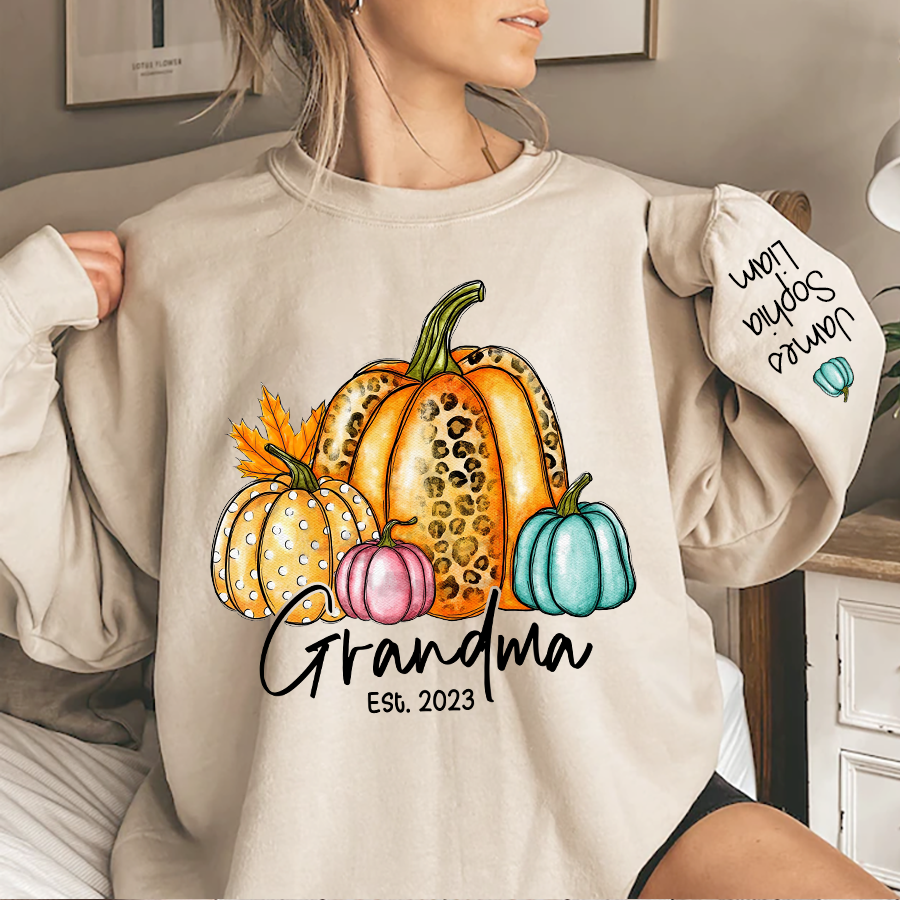 Fall Autumn Sweatshirt, Grandma Est With Grandkids Autumn, Grandma Gift TH