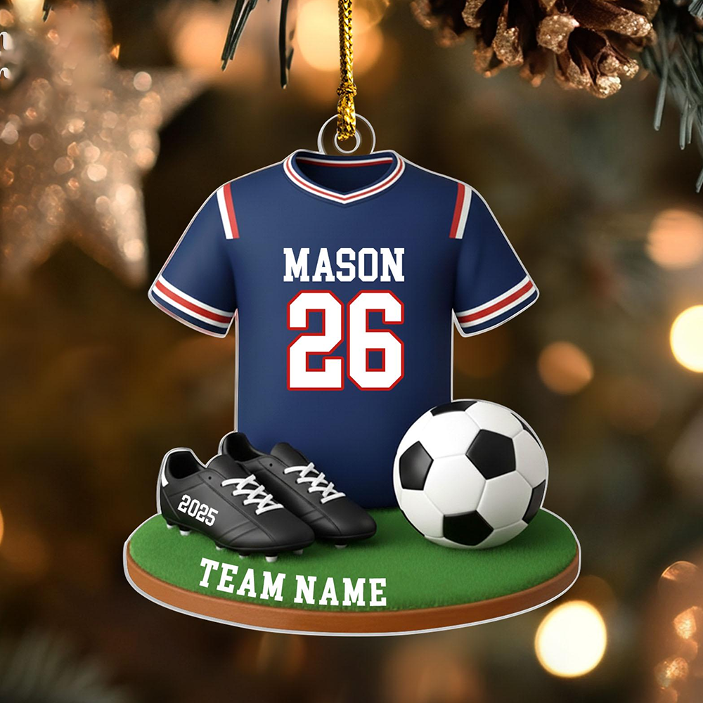 Personalized Soccer Jersey Ornament 2025 – Custom Name & Team Christmas Ornament, Gift for Soccer Players