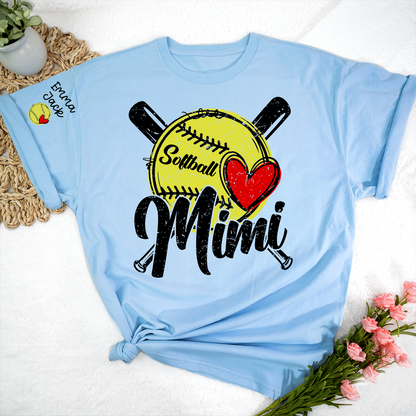 Mimi Softball Shirt with Heart Design, Personalized Family T Shirt with Custom Names