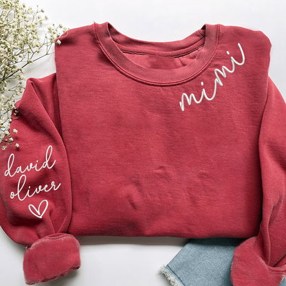 Embroidered Custom Mimi Heart Sweatshirt, Gift for Grandma And Grandchild