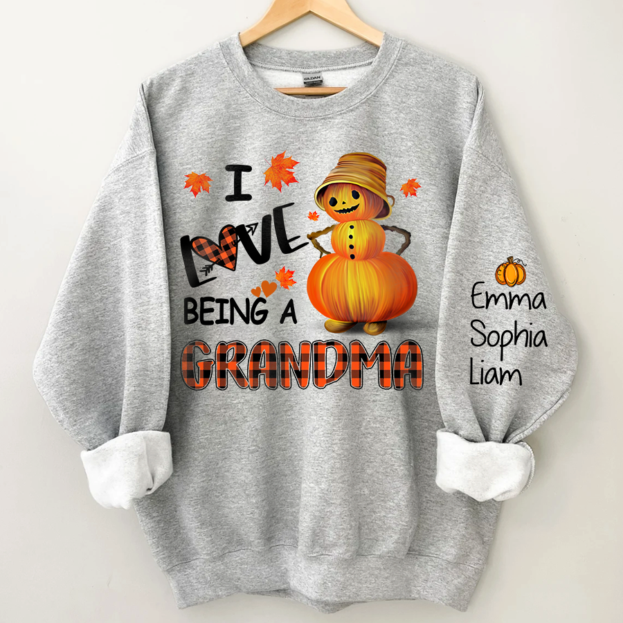 Personalized Grandma Fall Sweatshirt, I Love being a grandma pumpkin with grandkids Sweatshirt