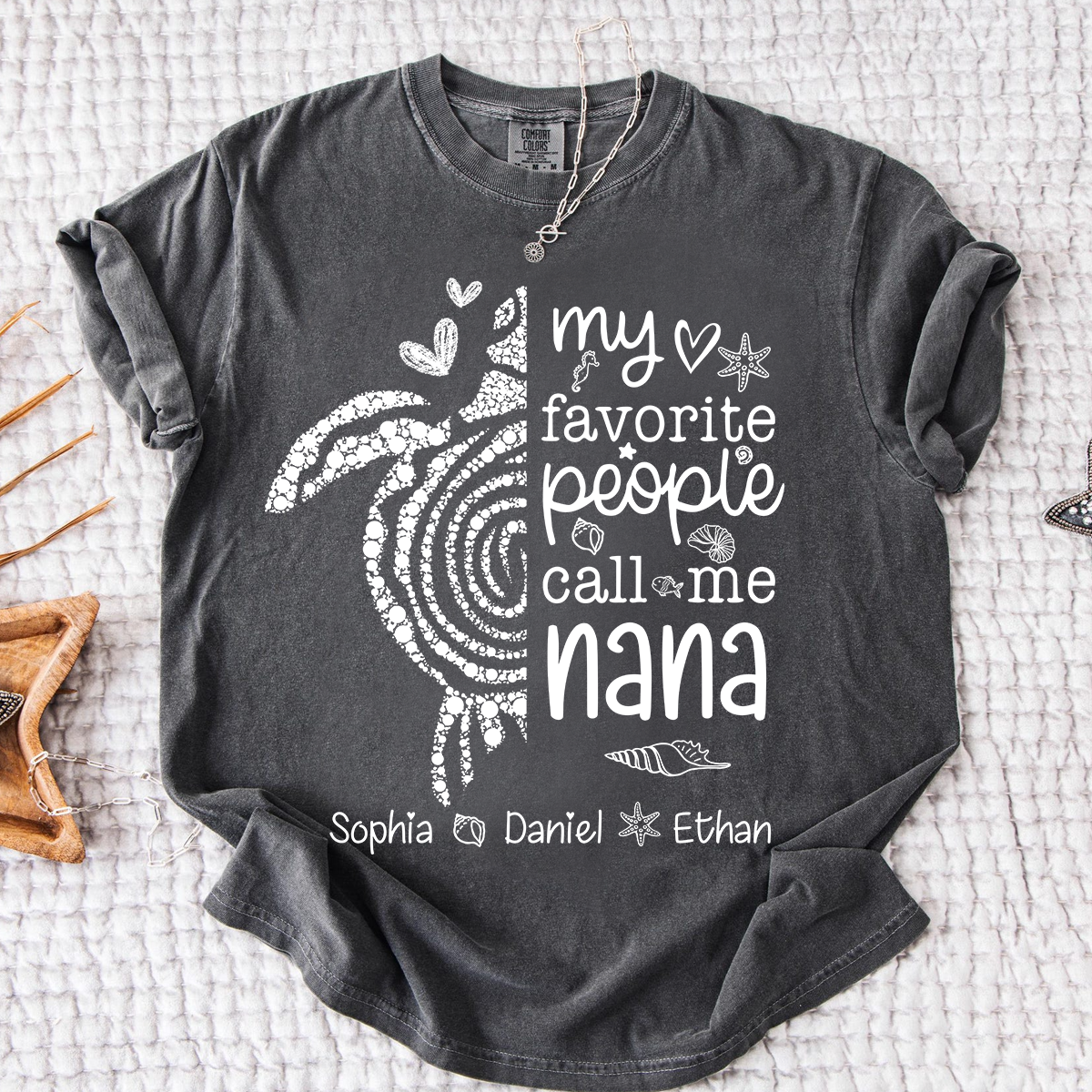Comfort Colors® Cute Grandma Turtle Shirt Personalized Nana with Kids Names Summer Tee