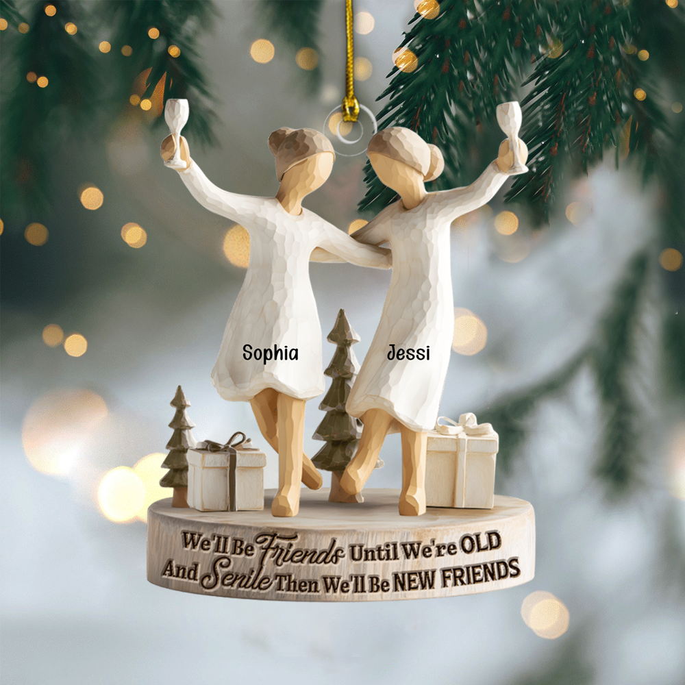 Best Friends Ornament – Dancing Friends Figurine Christmas Decoration with Heartfelt Friendship Quote, Cute Gift for Besties Ornament