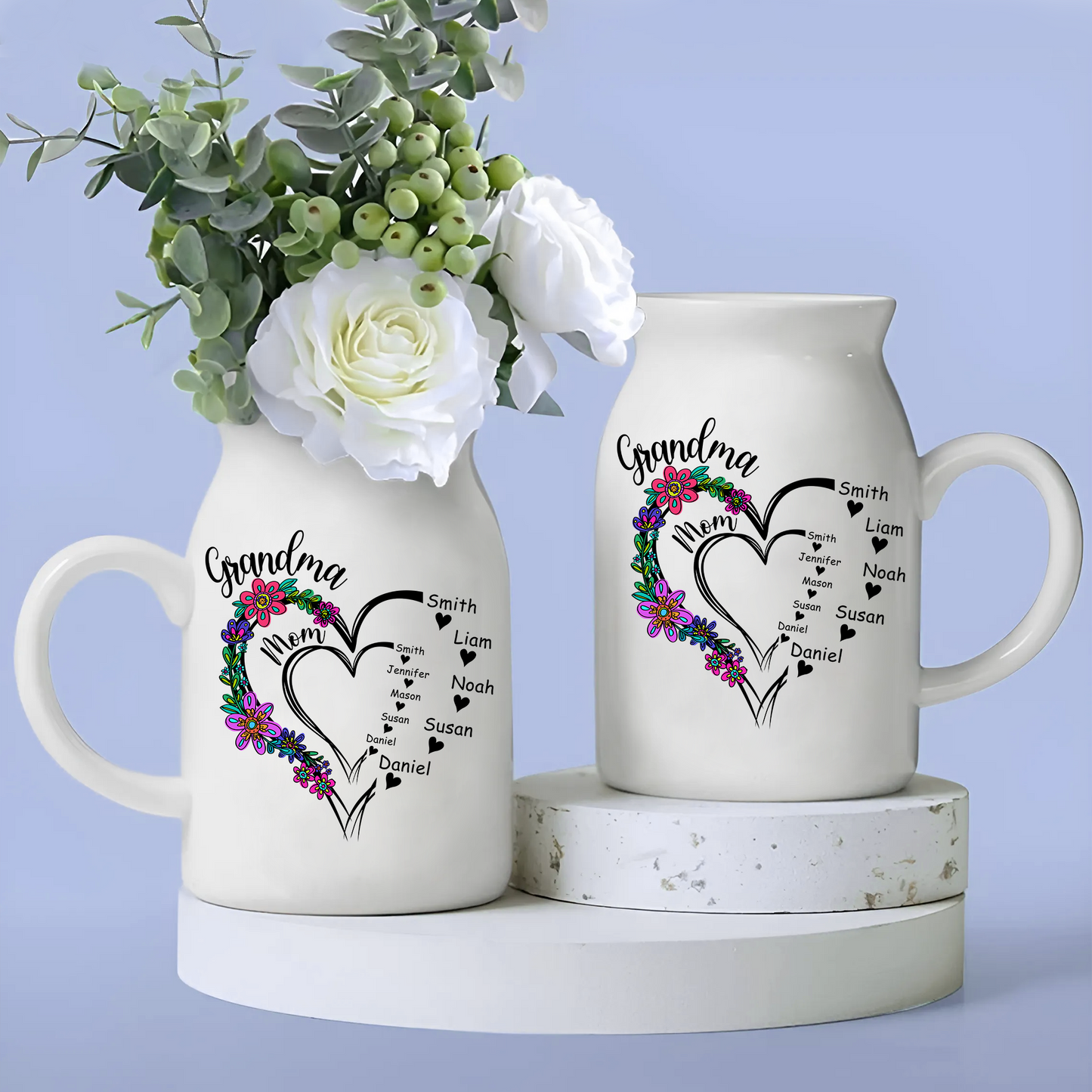 Grandma, Mom And Kids Heart Flower Garden - Custom Home Decoration Flower Vase According To Family Requirements - Warm Gift For Mother's Day, Ceramic Flower Vase