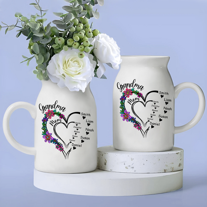 Grandma, Mom And Kids Heart Flower Garden - Custom Home Decoration Flower Vase According To Family Requirements - Warm Gift For Mother's Day, Ceramic Flower Vase