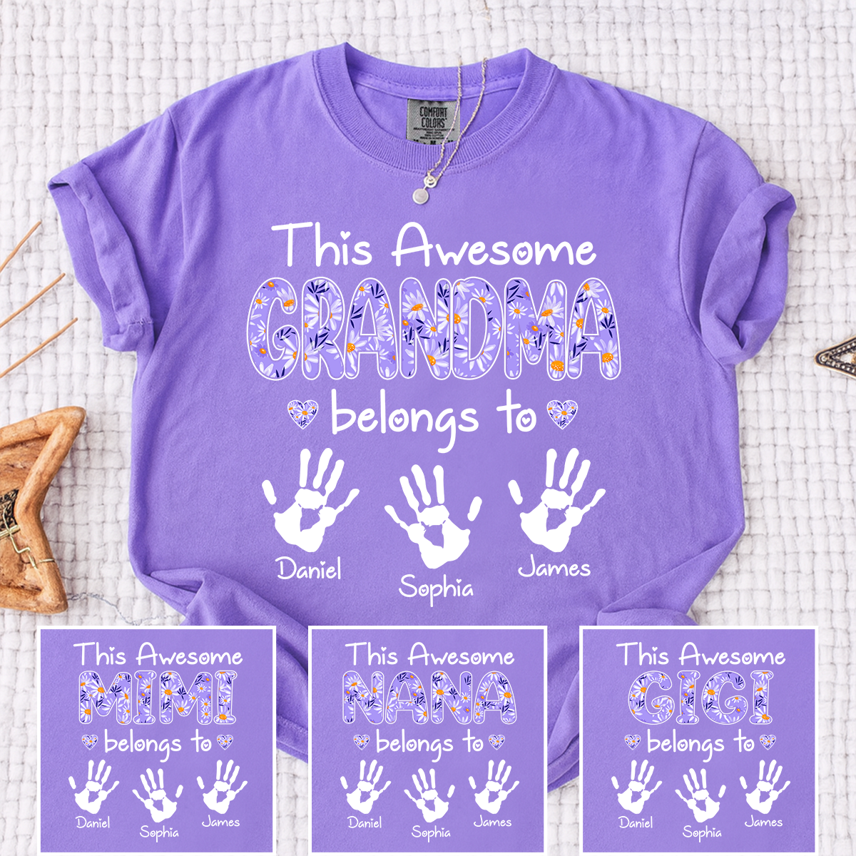 Comfort Colors This Awesome Grandma T Shirt with Handprints, Personalized Family Gift for Grandma