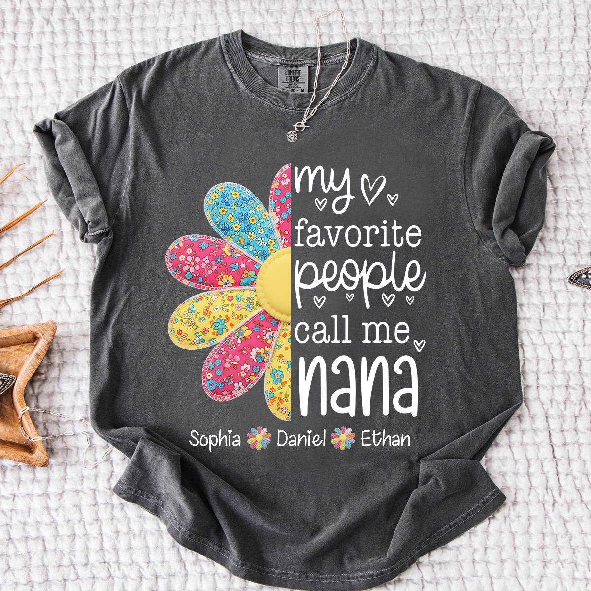 Comfort Colors My Favorite People Call Me Nana Shirt, Personalized Nana T-Shirt with Custom Names and Flower Design