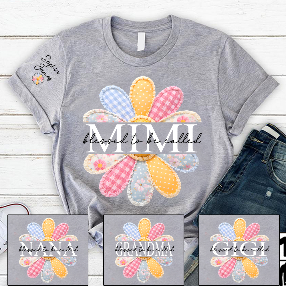 Blessed To Be Called Mimi Floral T Shirt, Personalized Grandma Shirt with Kids' Names