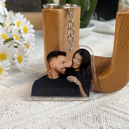 Personalized Couple Photo Acrylic Keychain, Custom Picture Keychain for Lovers, Romantic Anniversary Keepsake
