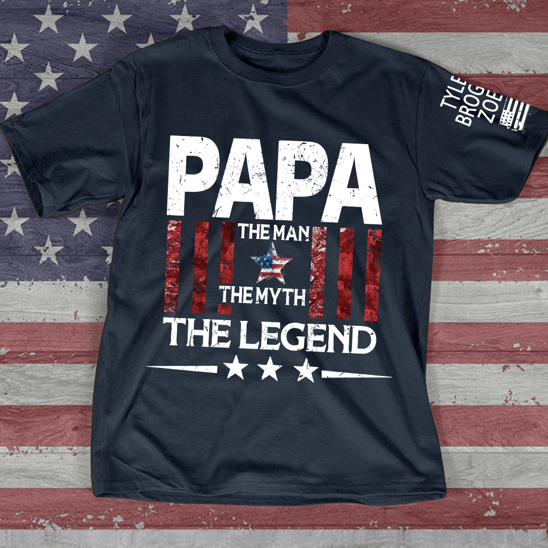Personalized Papa The Man The Myth The Legend, Patriotic Stars Art Set For Gifr Papa And Kids