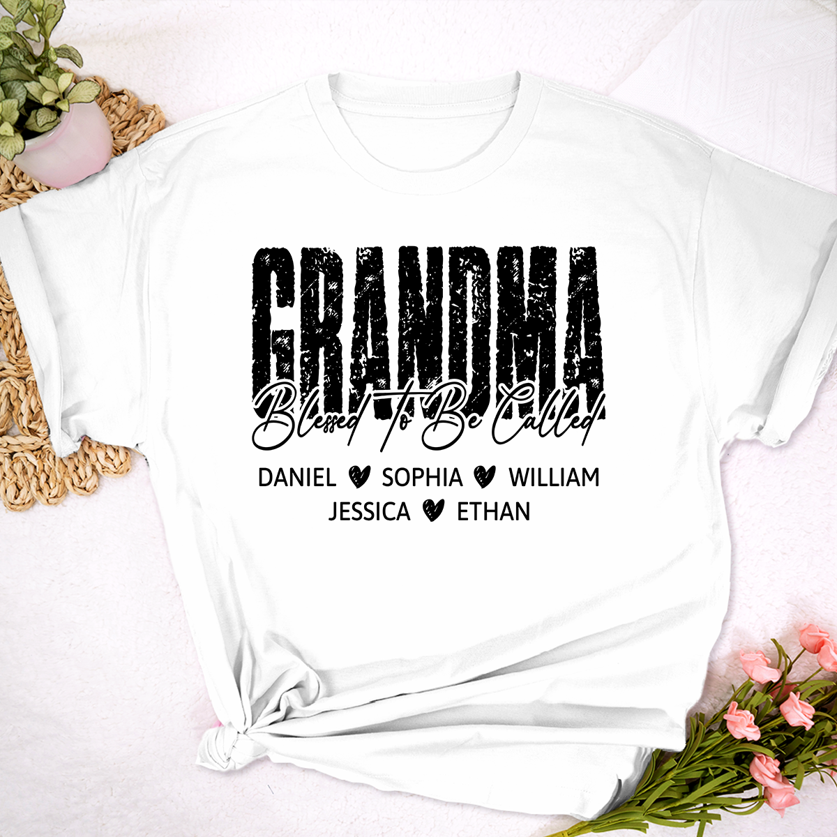 Blessed To Be Called Grandma Shirt, Custom Grandma Name T Shirt with Kids Names, Sentimental Family Apparel for Her