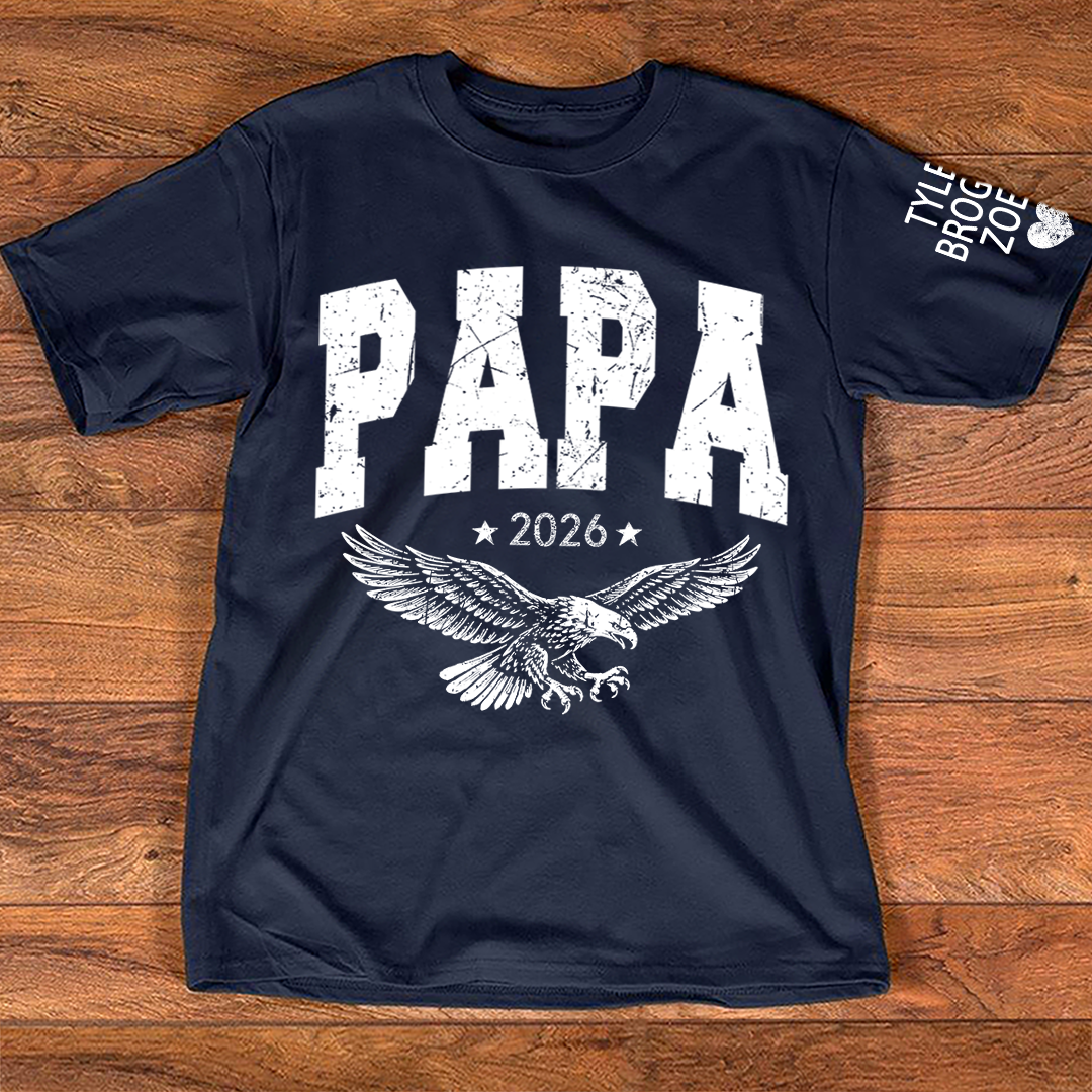 Custom Papa T-Shirt, Personalized Distressed Patriotic Eagle Design Father's Day Tee