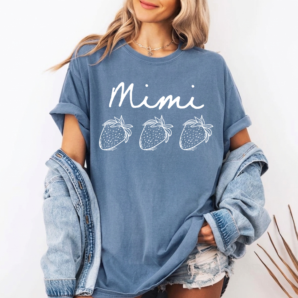 Comfort Colors® Personalized Mimi Strawberry Shirt, Custom Grandma Name Shirt with Kids Names, Cute Strawberry Family T-Shirt