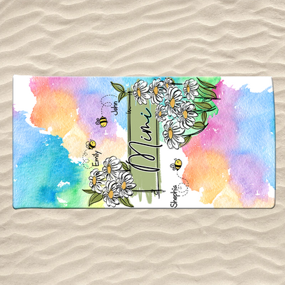 Personalized Summer Beach Towels, Daisy Flowers Gifts for Grandma and Custom Baby Bees, Summer Beach Towels