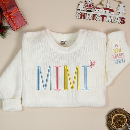 Mimi Embroidered Color  Sweater, Christmas Gift Knit Sweater – Personalized Mama Claus Sweater with Festive Design