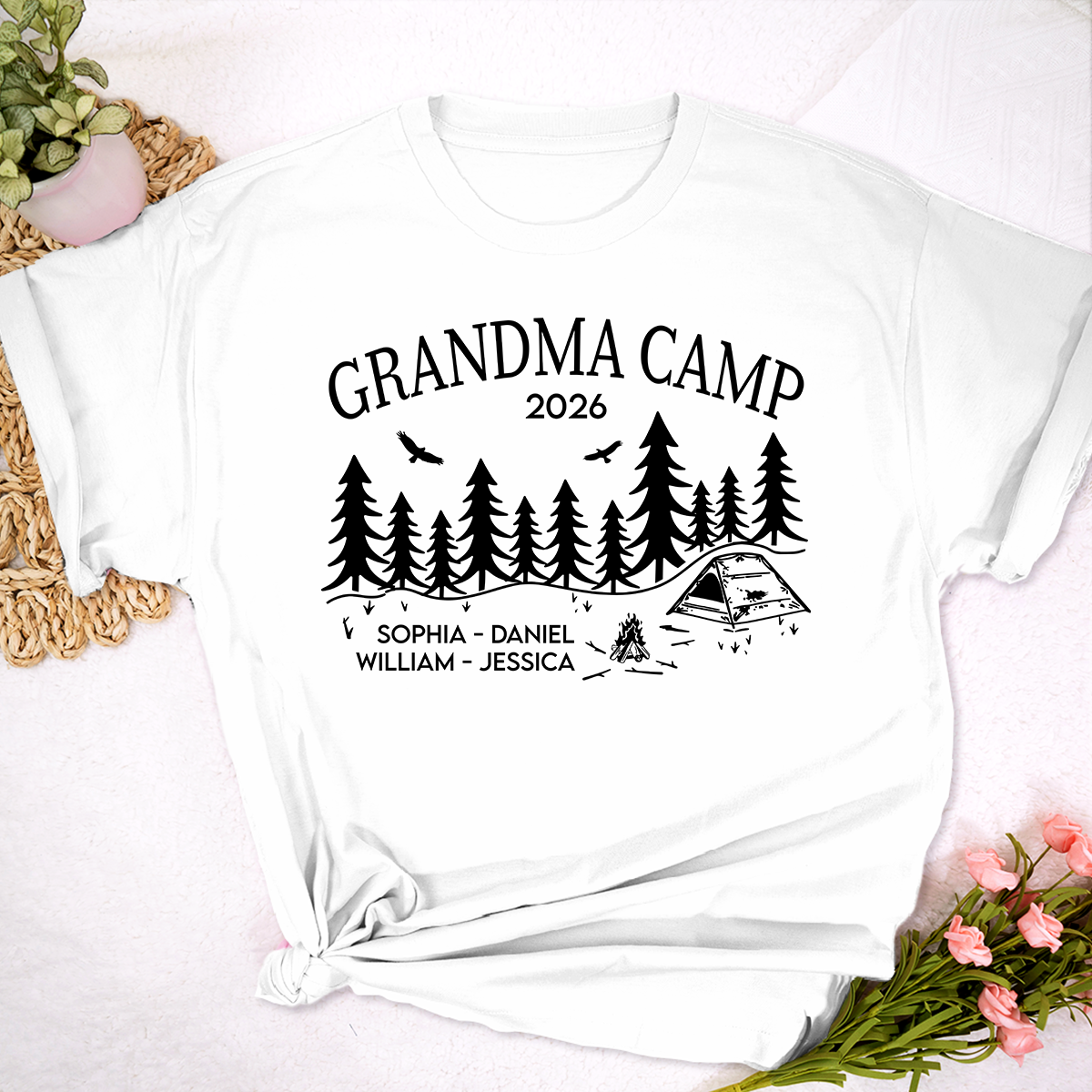 Grandma Camp Shirt 2026, Custom Grandma Camping T-Shirt with Grandchildren Names, Nature Lover Gift for Grandma
