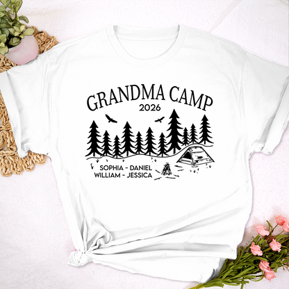 Grandma Camp Shirt 2026, Custom Grandma Camping T-Shirt with Grandchildren Names, Nature Lover Gift for Grandma